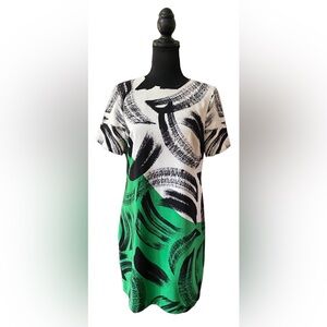 Vince Camuto: Green, White and Black Pattern Dress